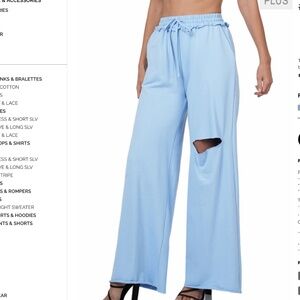 Zenana Outfitters Light Blue Wide Leg Drawstring Pants